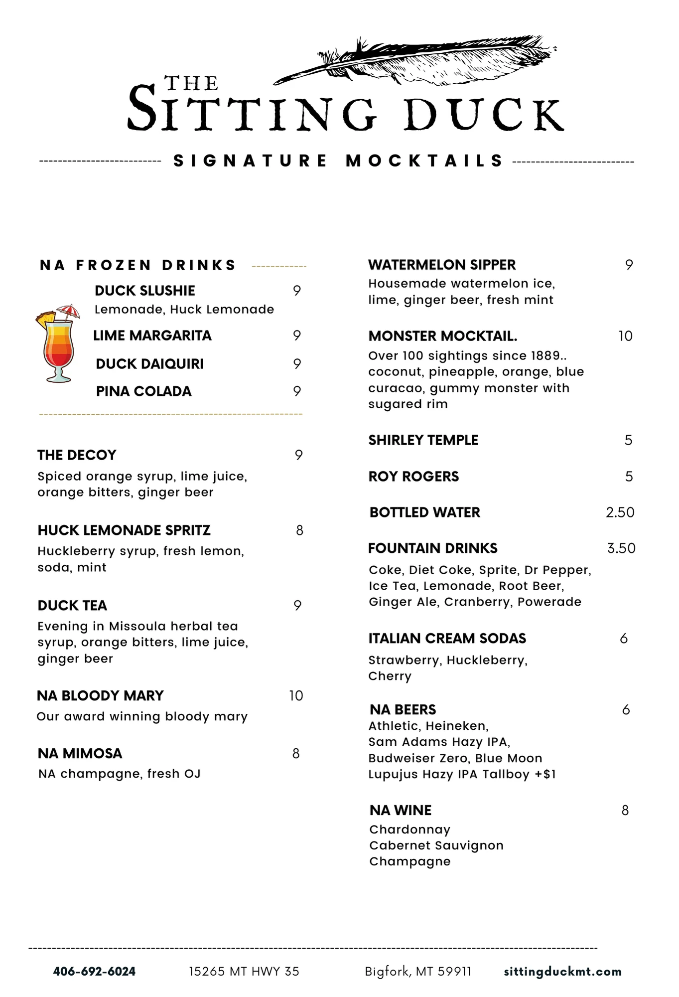 The Sitting Duck Cocktail Menu, page 2