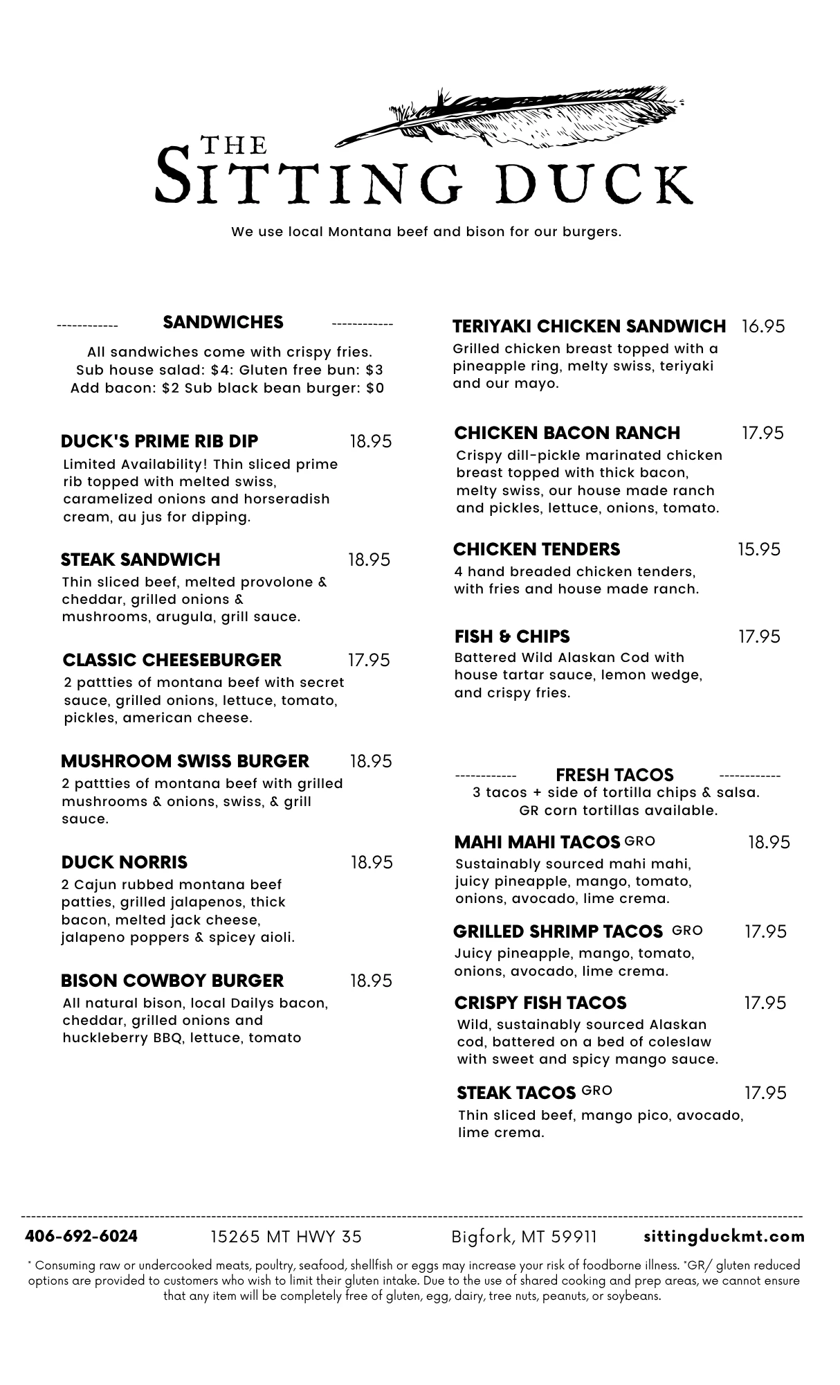 The Sitting Duck Lakeside Dining Menu, page 2