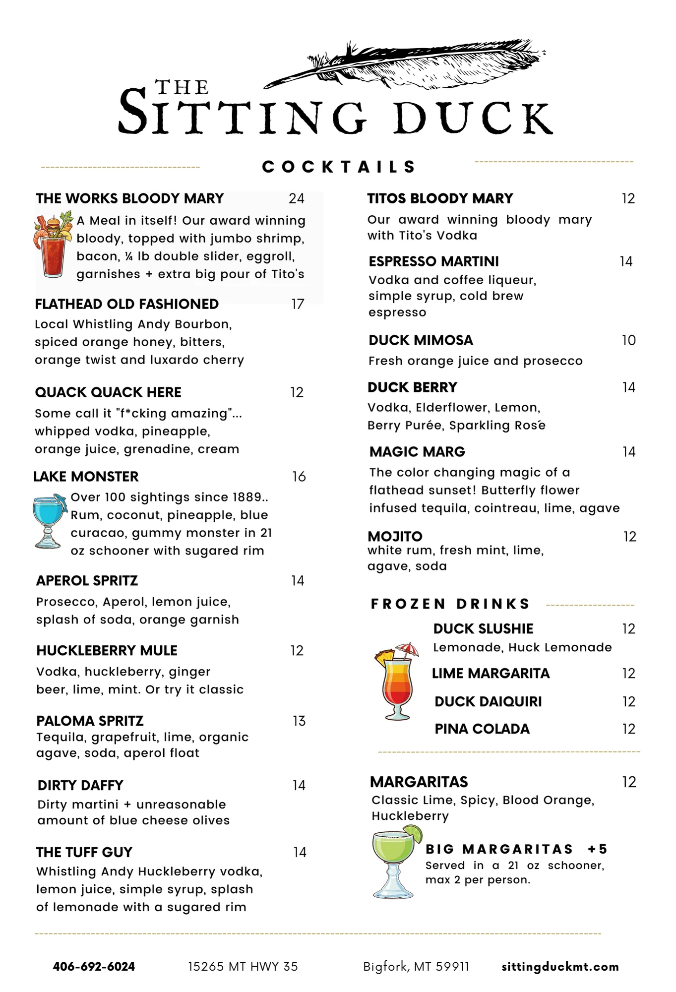 The Sitting Duck Cocktail Menu, page 1